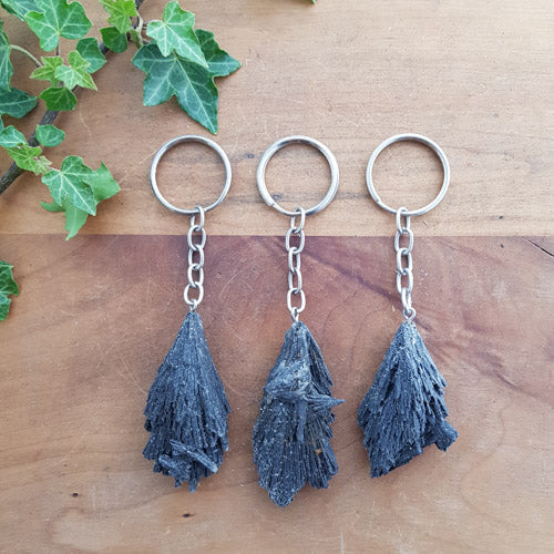 Black Kyanite Feather Keyring (delicate. assorted)