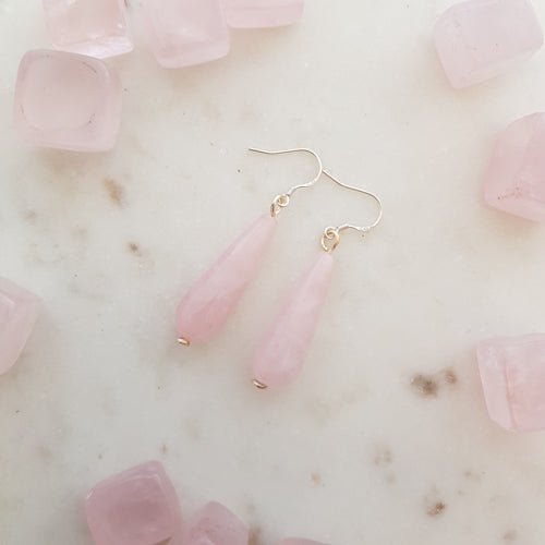 Rose Quartz Tear Drop Earrings Hand Crafted in Aotearoa New Zealand (assorted. sterling silver hooks)