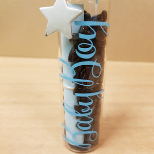 Baby Boy Gift Bottle of Tiny Crystal Chips with Paper Scroll