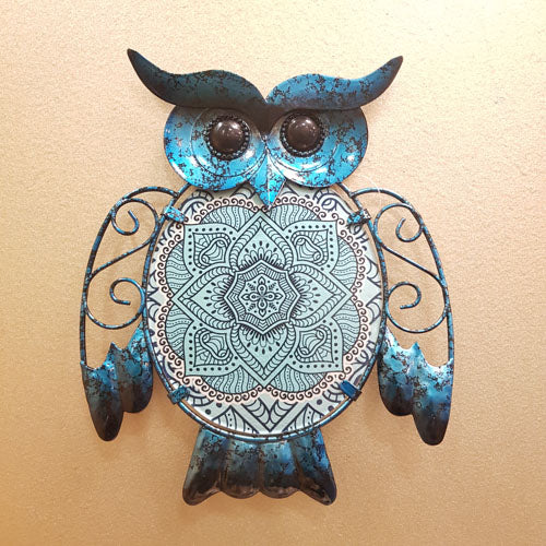 Owl Wall Art (metal & glass. approx. 24x19.5cm)