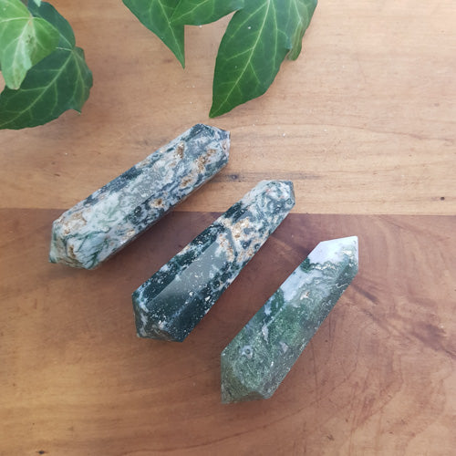 Moss Agate Double Terminated Polished Point (assorted. approx. 6-7.8x2.2-2.3cm)