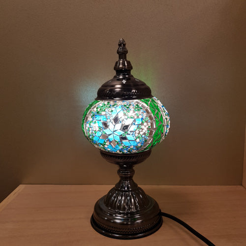 Blue & Green Star Turkish Style Mosaic Lamp (pumpkin shaped approx. 28.5cm)