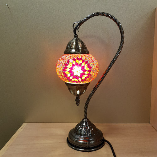 Red & Orange Turkish Swan Neck Style Mosaic Lamp (approx. 37cm)