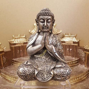 Pewter Look Namaste Buddha (approx. 11x8x15cm)