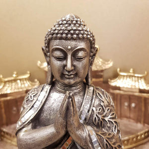 Pewter Look Namaste Buddha (approx. 11x8x15cm)