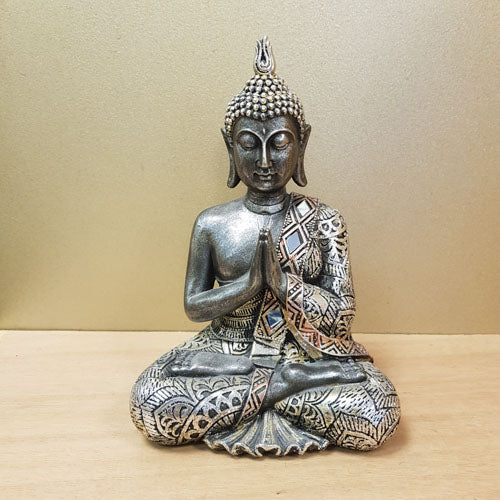 Pewter Look Namaste Buddha (approx. 23x16x10cm)