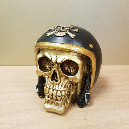 Gold Skull in Biker Helmet Ornament (approx. 15x12x11.5cm)