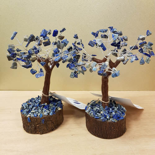 Lapis Crystal Tree on Neem Wood Base (assorted. approx. 16x12x12cm)