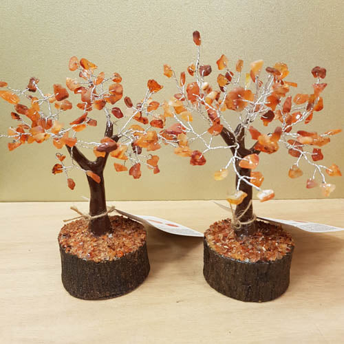 Carnelian Crystal Tree on Neem Wood Base (assorted. approx. 16x12x12cm)