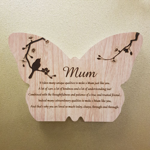 Mum Butterfly With Bird Wall Plaque (approx.22x15x2cm)