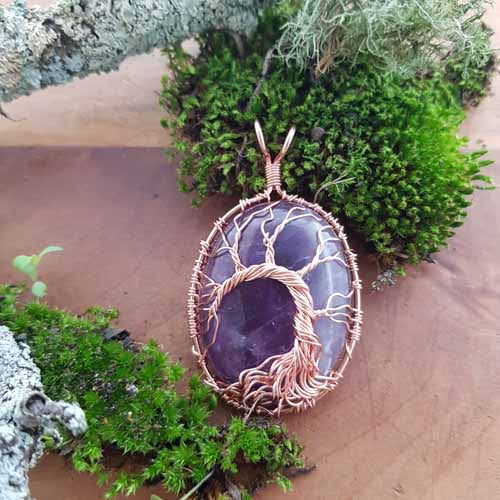 Amethyst Tree of Life Pendant (assorted. set in rose gold look wire)