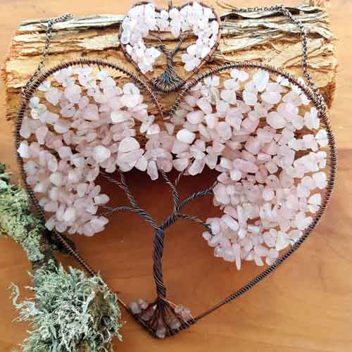 Rose Quartz Tree of Life Hanging Heart (approx. 42x14cm)