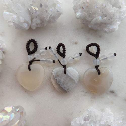 Milky White Agate Heart Pendant with Beads (assorted)