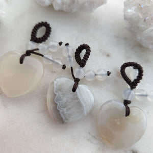 Milky White Agate Heart Pendant with Beads (assorted)