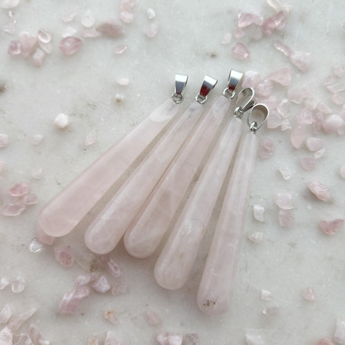 Rose Quartz Pendant (assorted. silver metal bale)