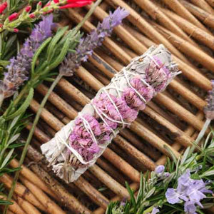 White Sage with Pink Sinuata Flowers Cleansing & Blessing Stick / Bundle