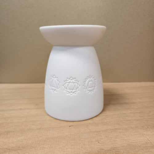 Seven Chakra White Ceramic Oil Burner (approx. 12.5x9.5x9.5cm)