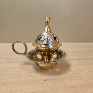 Brass Heart Cone & Stick Incense Burner with Handle