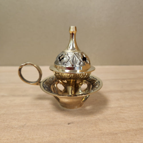 Brass Cone & Stick Incense Burner with Handle (approx. 8.5x6.5cm)