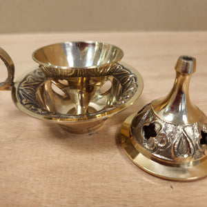 Brass Heart Cone & Stick Incense Burner with Handle