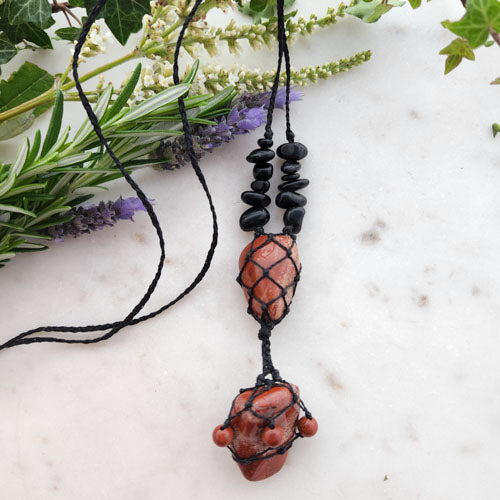 Rainbow Jasper & Obsidian Wrapped Pendant (hand crafted in Aotearoa New Zealand)
