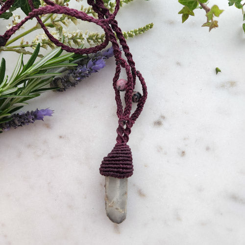 Fairy Quartz & Rhodonite Wrapped Pendant (hand crafted in Aotearoa New Zealand)