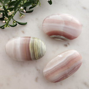Pink Banded Calcite Palm Stone