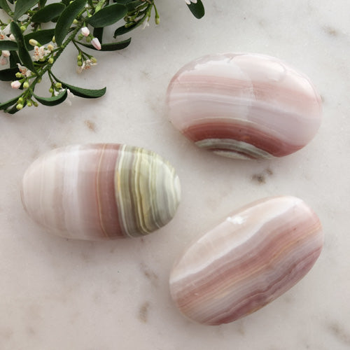 Pink Banded Calcite Palm Stone (assorted. approx. 6x4cm)