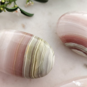 Pink Banded Calcite Palm Stone