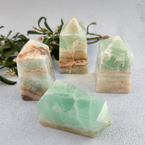 Pistachio Calcite Obelisk (assorted. approx. 7-7.3x3.2-3.3cm)
