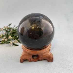 Labradorite Sphere & Wooden Stand