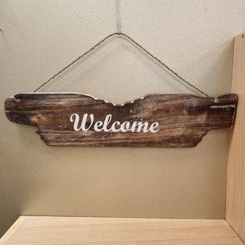 Welcome Wooden Sign (approx. 24x48cm)