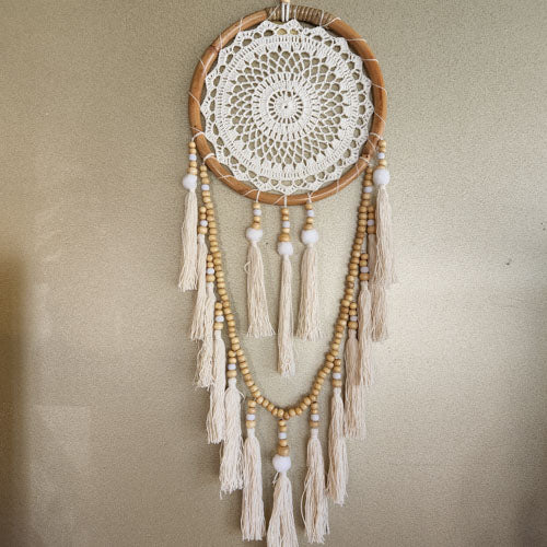 Boho Dream Catcher with Wooden Beads (approx. 28x80cm)