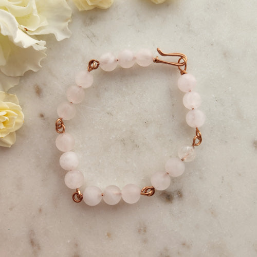 Rose Quartz Frosted Bracelet (copper. assorted. hand crafted in Aotearoa New Zealand)
