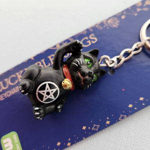 Black Cat Pentacle Lucky Blessings Keychain