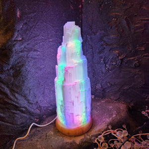 Selenite Skyline on LED USB Lamp Base