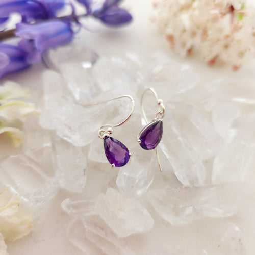 Amethyst Tear Drop Earrings (sterling silver)