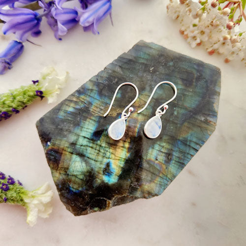 Moonstone Tear Drop Earrings (sterling silver)