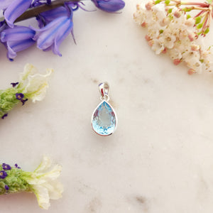 Blue Topaz Faceted Tear Drop Pendant 