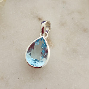 Blue Topaz Faceted Tear Drop Pendant 