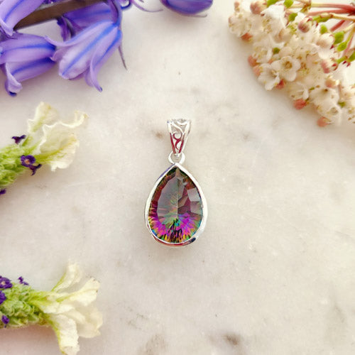 Mystic Topaz Tear Drop Pendant (sterling silver)