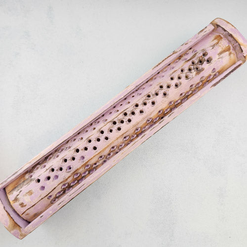 Purple Rustic Jali Sliding Incense & Cone Wooden Holder (approx. 30x5.5cm)