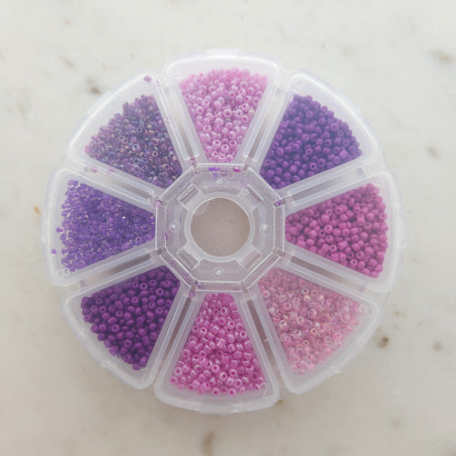 Shades of Pink Glass Seed Beads in Re-Usable Container (approx. 7200-8000 beads, but we haven't counted