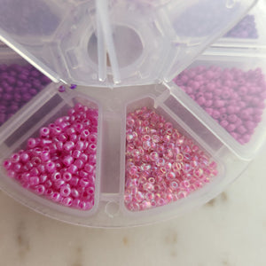 Shades of Pink Glass Seed Beads in Re-Usable Container