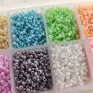 Pastel Shades  Mix of Glass Seed Beads in Re-Usable Container