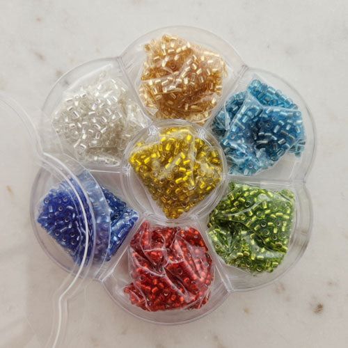 Colourful Mix of Glass Seed Beads in Re-Usable Container (approx. 1400 beads, but we haven't counted)