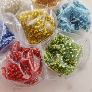 Colourful Mix of Glass Seed Beads in Re-Usable Container