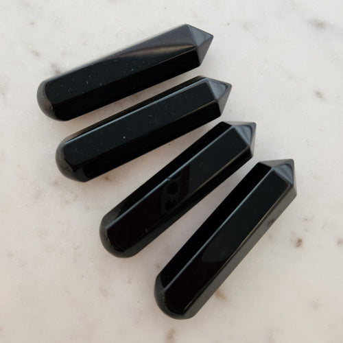 Black Obsidian Faceted Wand (assorted. approx. 8x2.1x2cm)