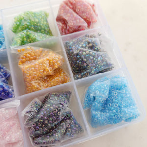 Colourful Mix of Glass Seed Beads in Re-Usable Container 