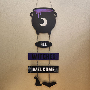 All Witches Welcome Hanging Cauldron Sign
